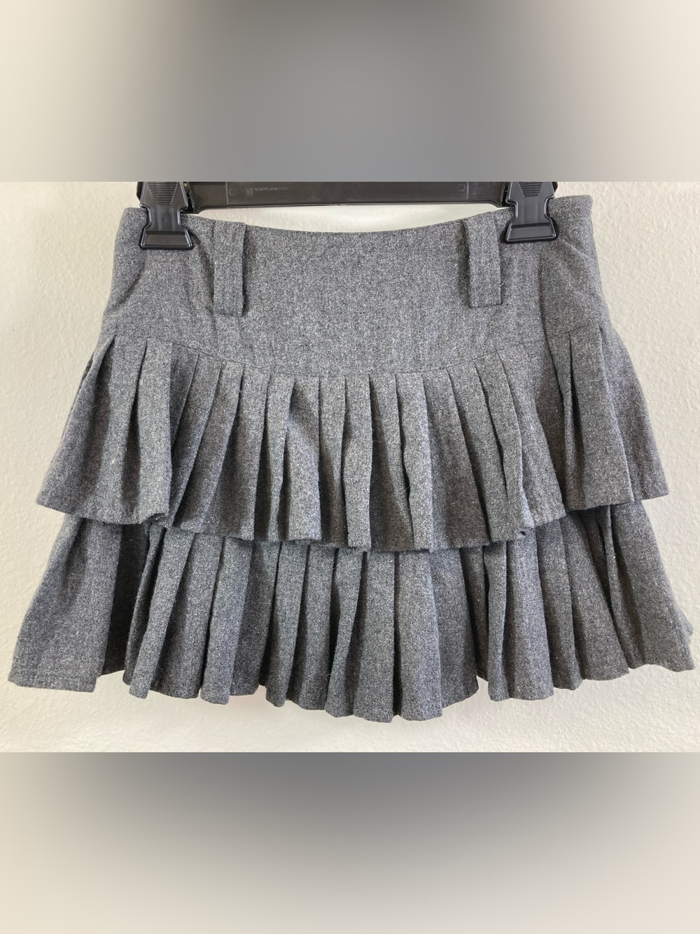 Gray Double Tier Pleated Mini Skirt Size Juniors S Wool Feel Belt Loops